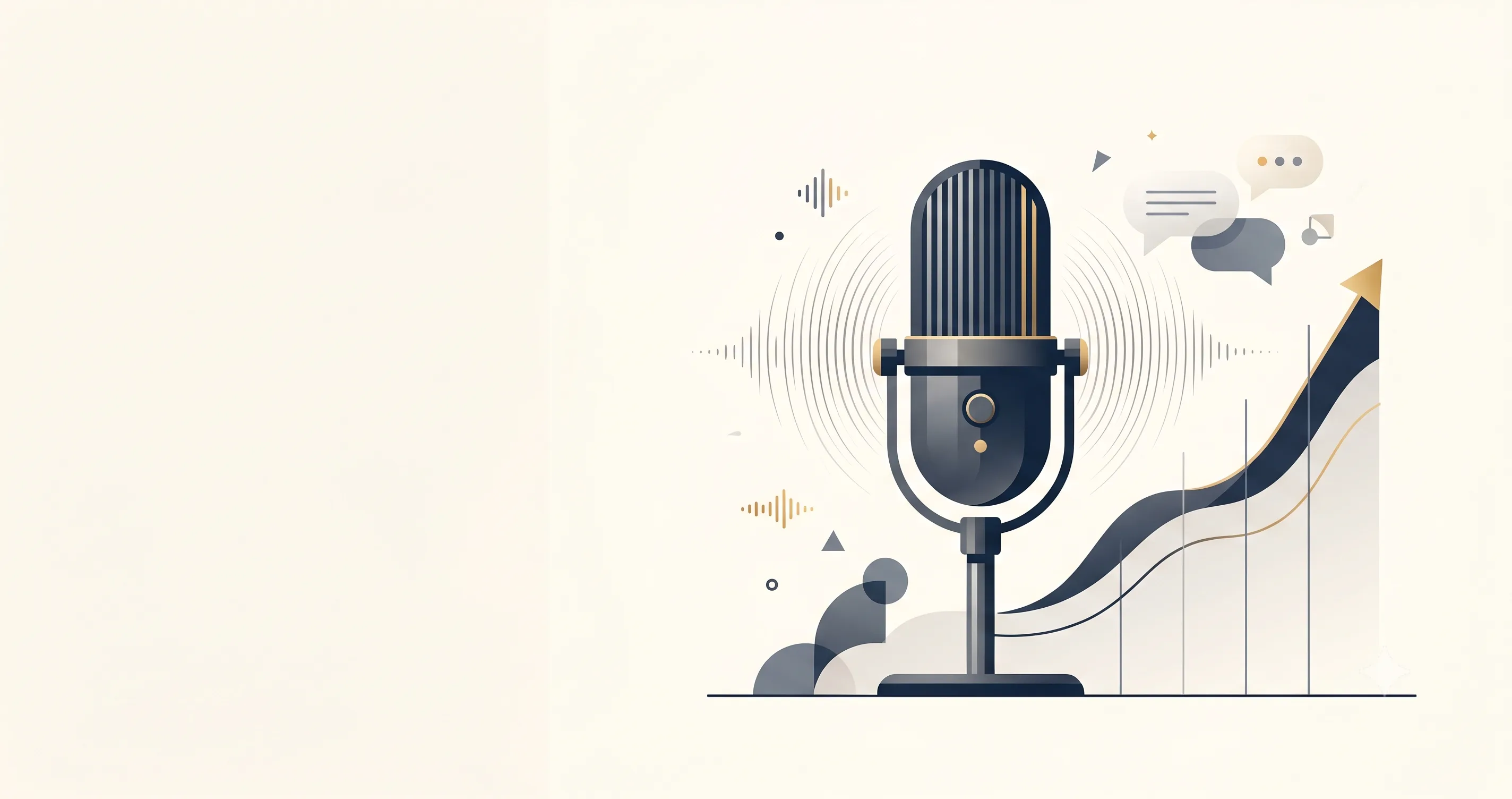 Illustration épurée d'une sélection de podcasts business, style éditorial sobre, palette neutre et moderne